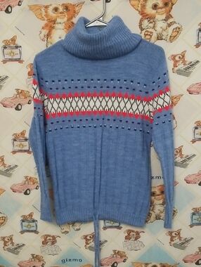 Vintage 60s 70s Wintuk Turtleneck Sweater Women's Small Blue